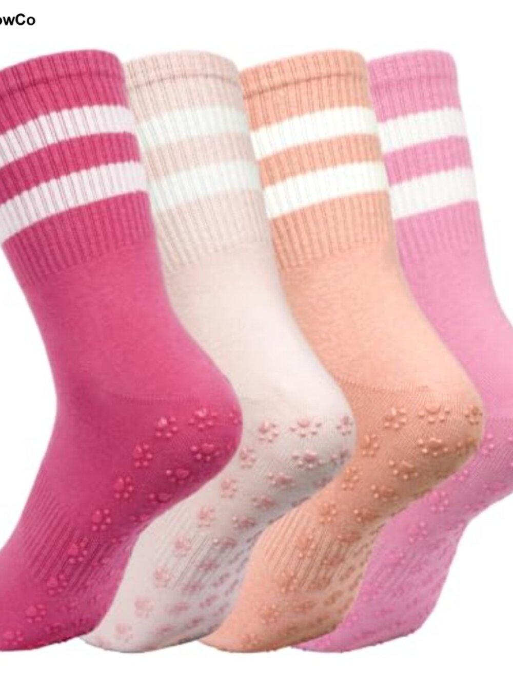 4 Pairs Non Slip Grip Socks with Cat Paw Silicone for Yoga Pilates